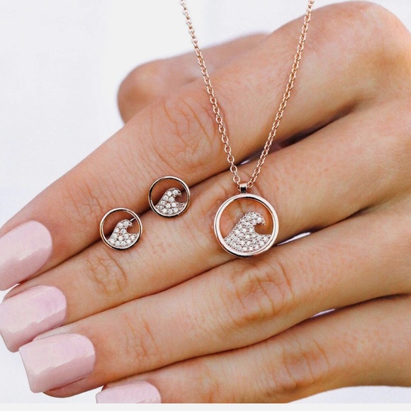 Pura Vida Jewelry - Pura Vida Pave Wave Necklace and Earring Set in Rose Gold NEW Boxed